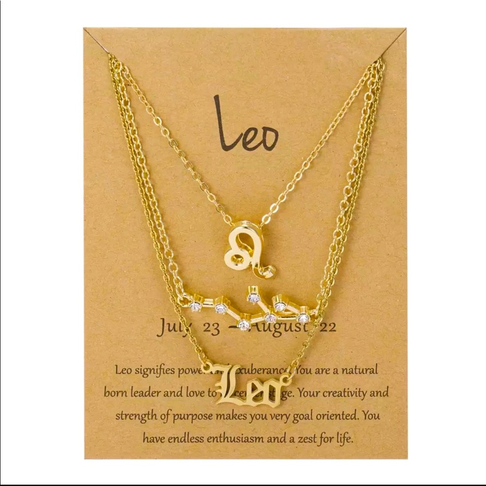 3Pcs/Set Zodiac/Constellation Charm Gold Necklace